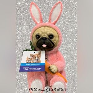 Pink Flocked Easter Bunny Costume Pug Dog Statue Figure Human Society New